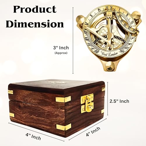 Polished Brass Sundial Compass with Fitted Wooden Presentation Box view 4
