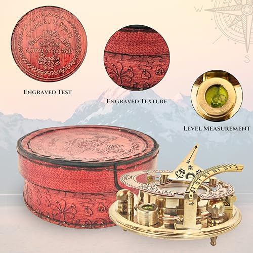 Polished Brass Sundial Compass with Presentation Box view 6