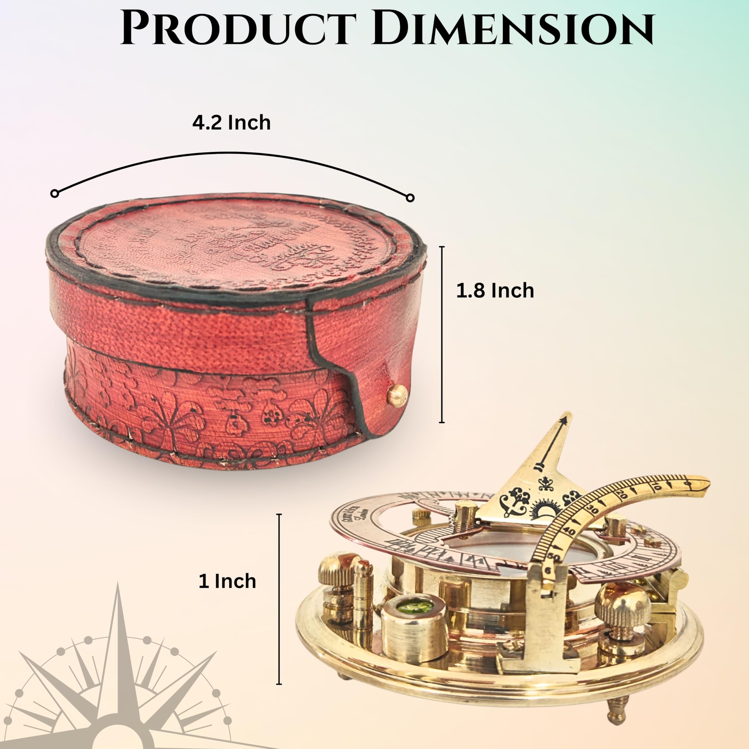 Polished Brass Sundial Compass with Presentation Box view 7