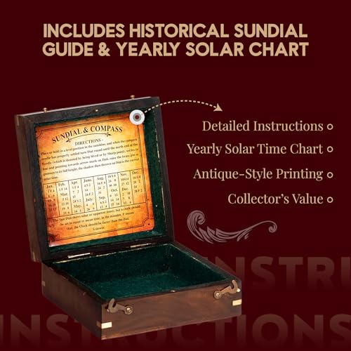 Antique Brass Sundial Compass with Black Wooden Presentation Box view 14