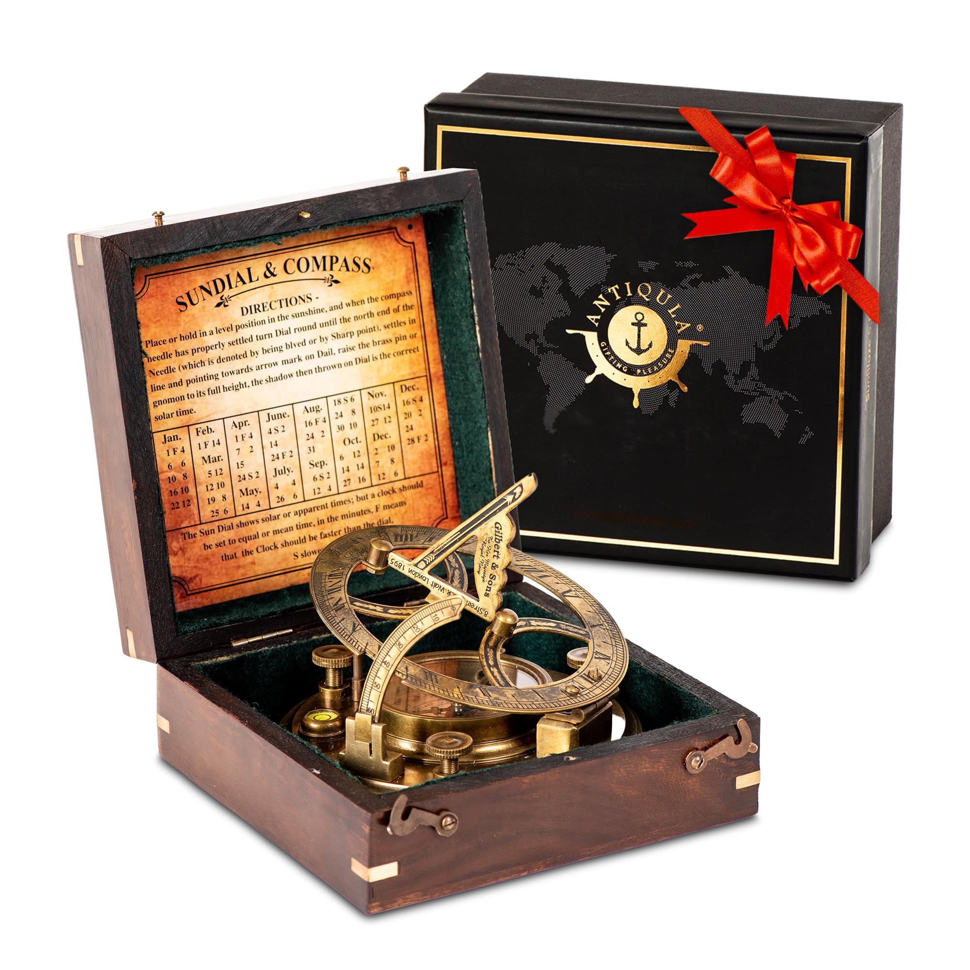 Antique Brass Sundial Compass with Black Wooden Presentation Box view 17
