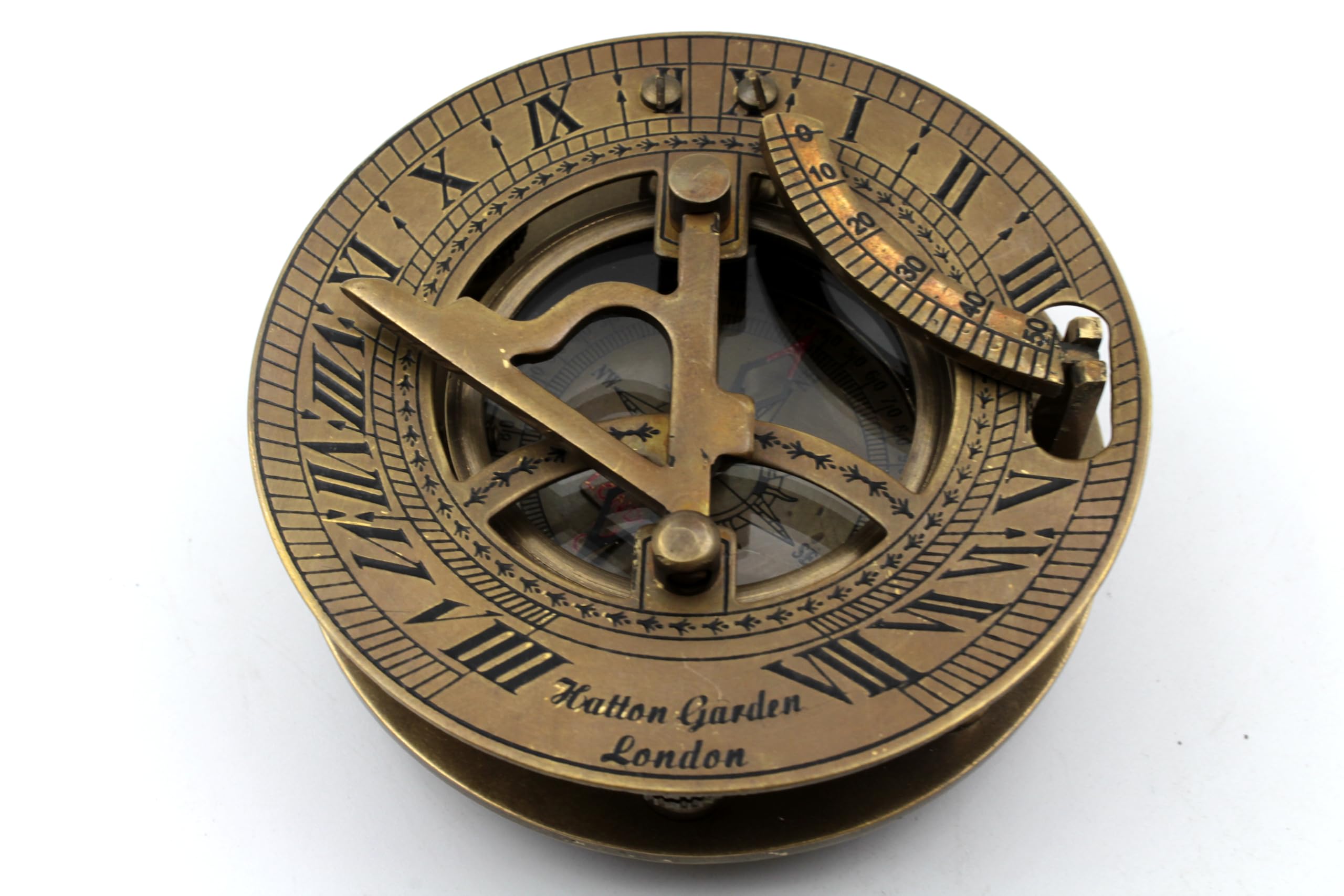Antique Brass Sundial Compass with Leather Presentation Box view 5