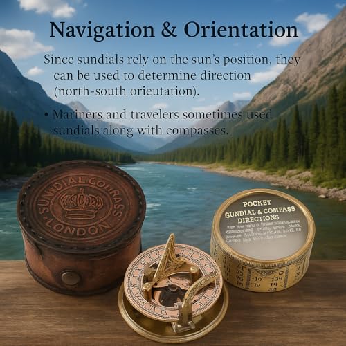 Antique Brass Sundial Compass with Leather Case view 6