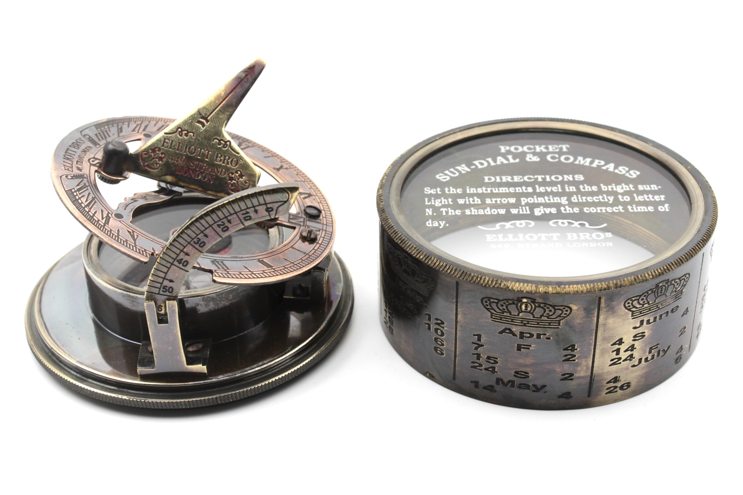 Antique Brass Sundial Compass with Leather Case view 11