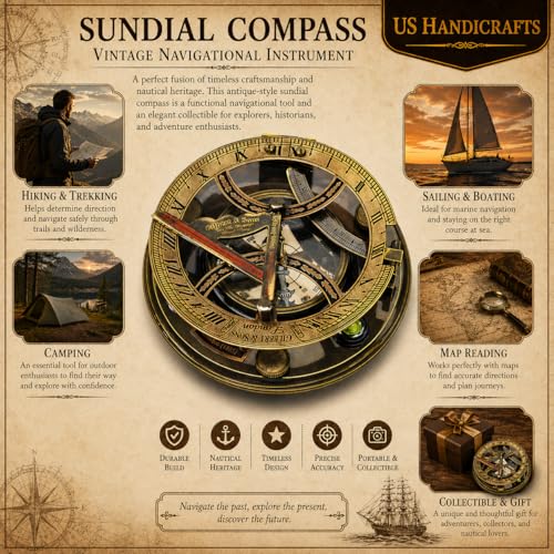 Black Antique Brass Sundial Compass with Black Wooden Presentation Box view 9