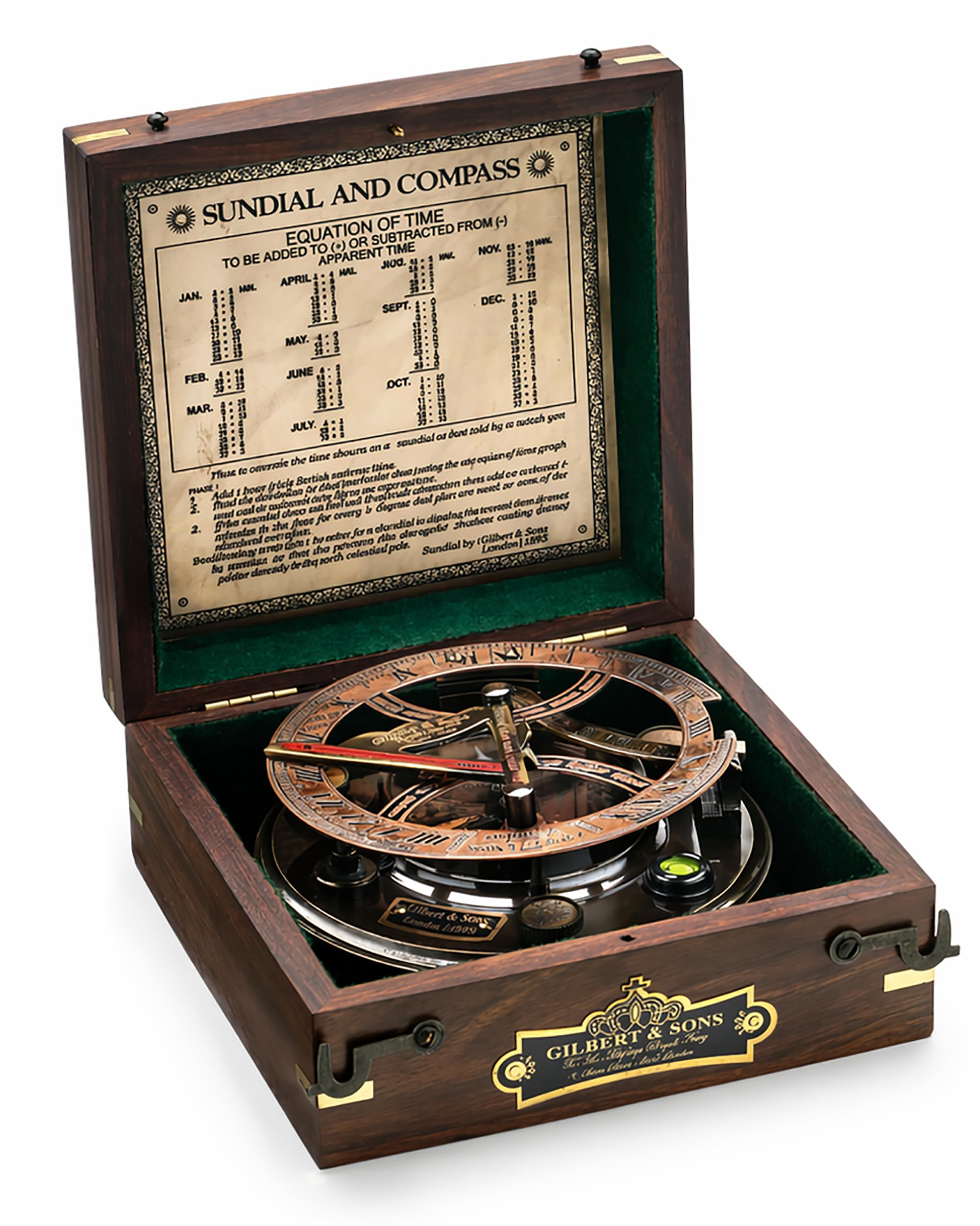 Black Antique Brass Sundial Compass with Black Wooden Presentation Box view 12