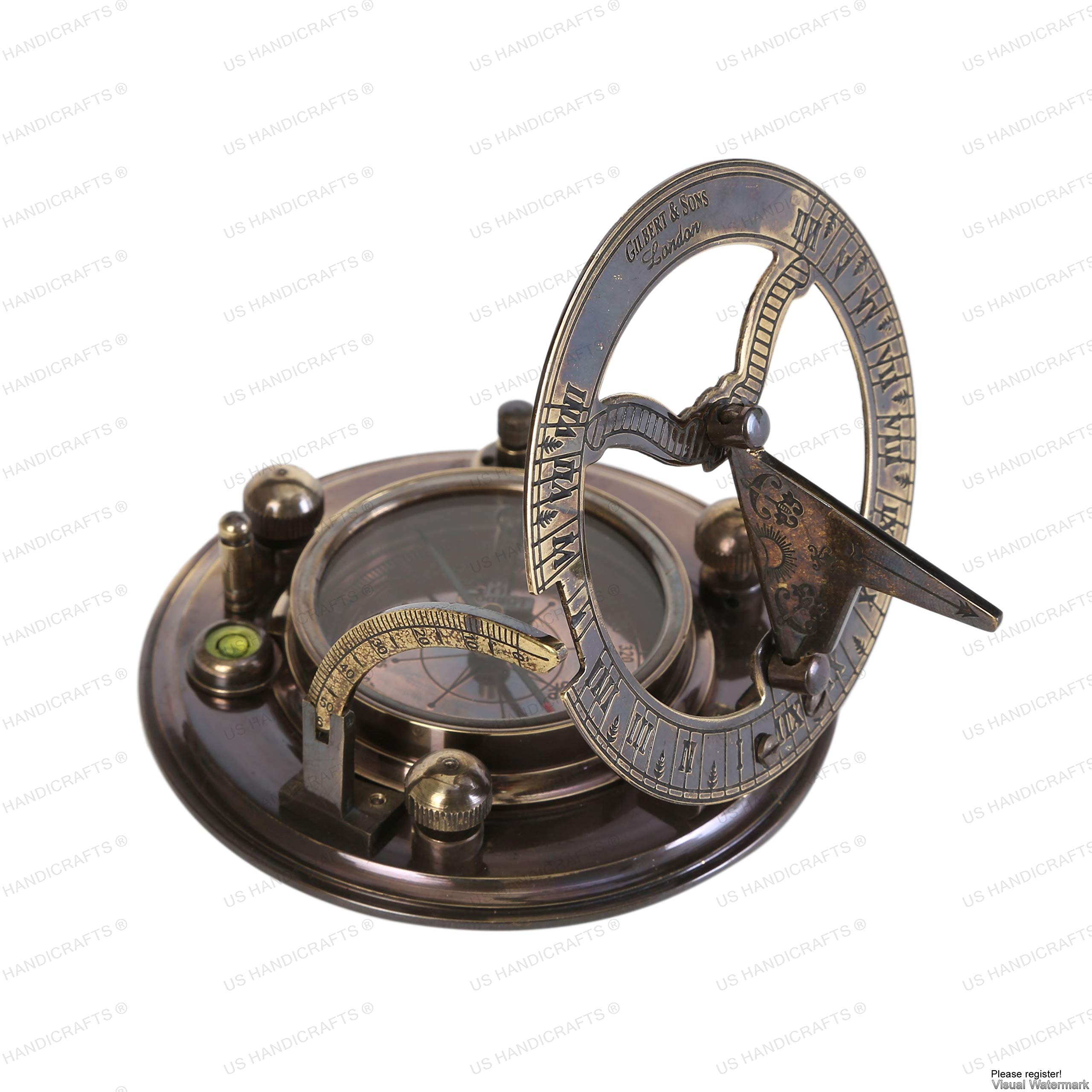 Black Antique Brass Sundial Compass with Hexagonal Wooden Presentation Box view 5