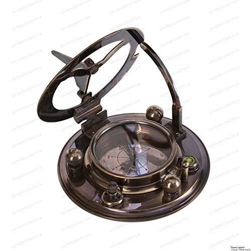 Black Antique Brass Sundial Compass with Hexagonal Wooden Presentation Box view 8