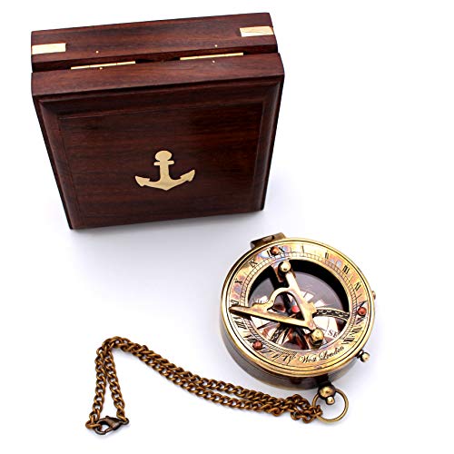 Antique Brass Sundial Compass with Rosewood Presentation Box view 2