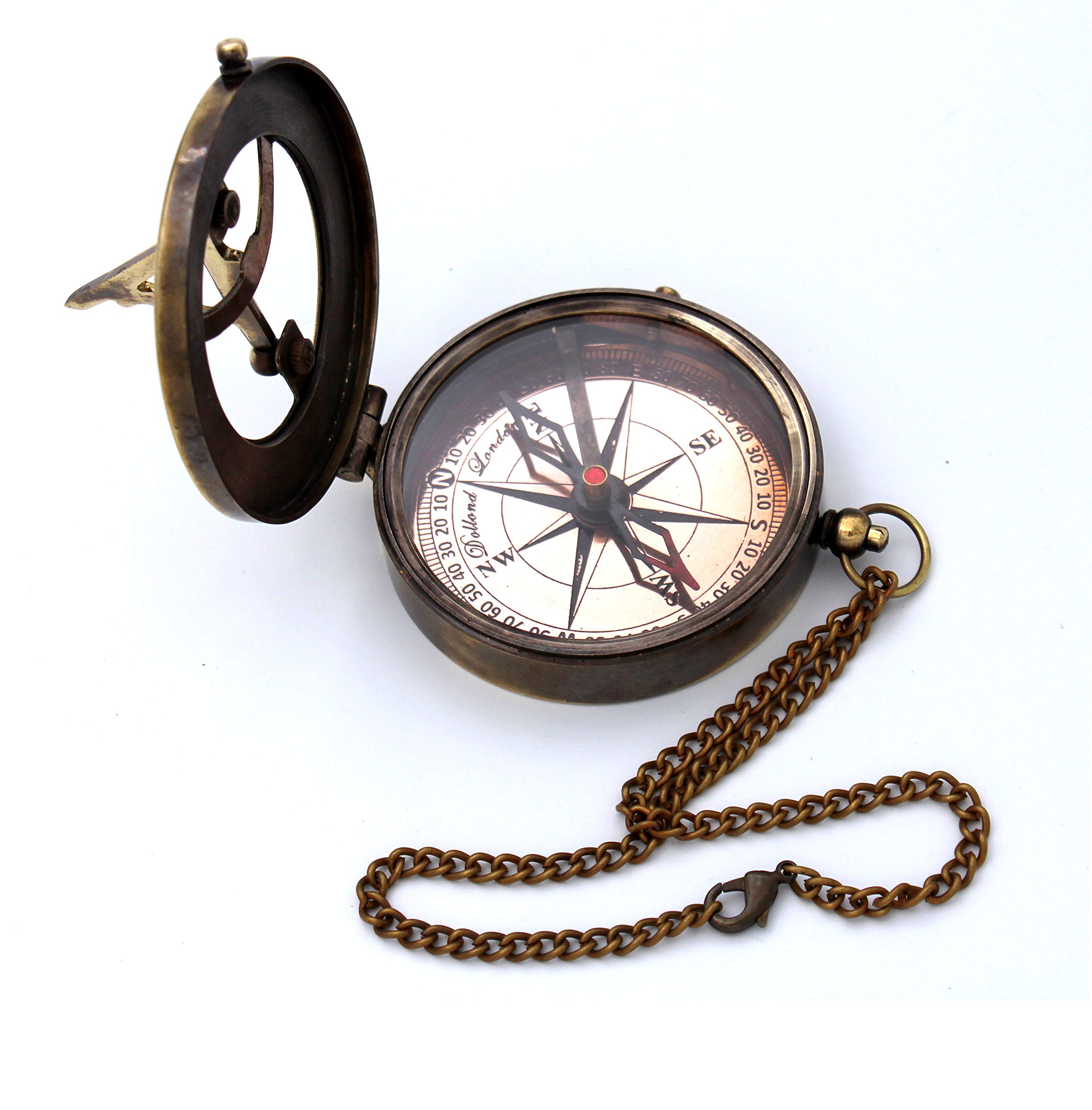 Antique Brass Sundial Compass with Rosewood Presentation Box view 5