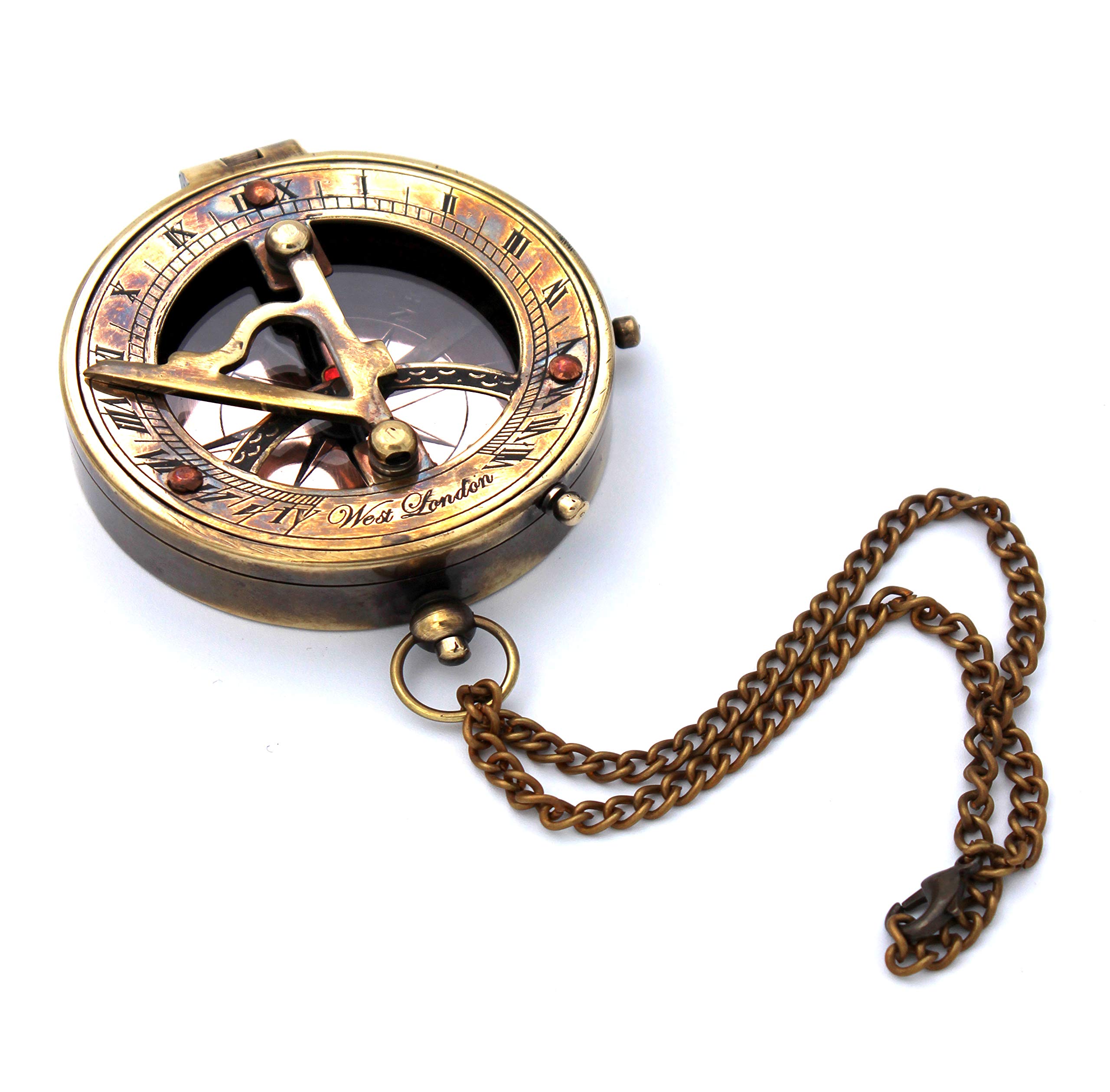 Antique Brass Sundial Compass with Rosewood Presentation Box view 6