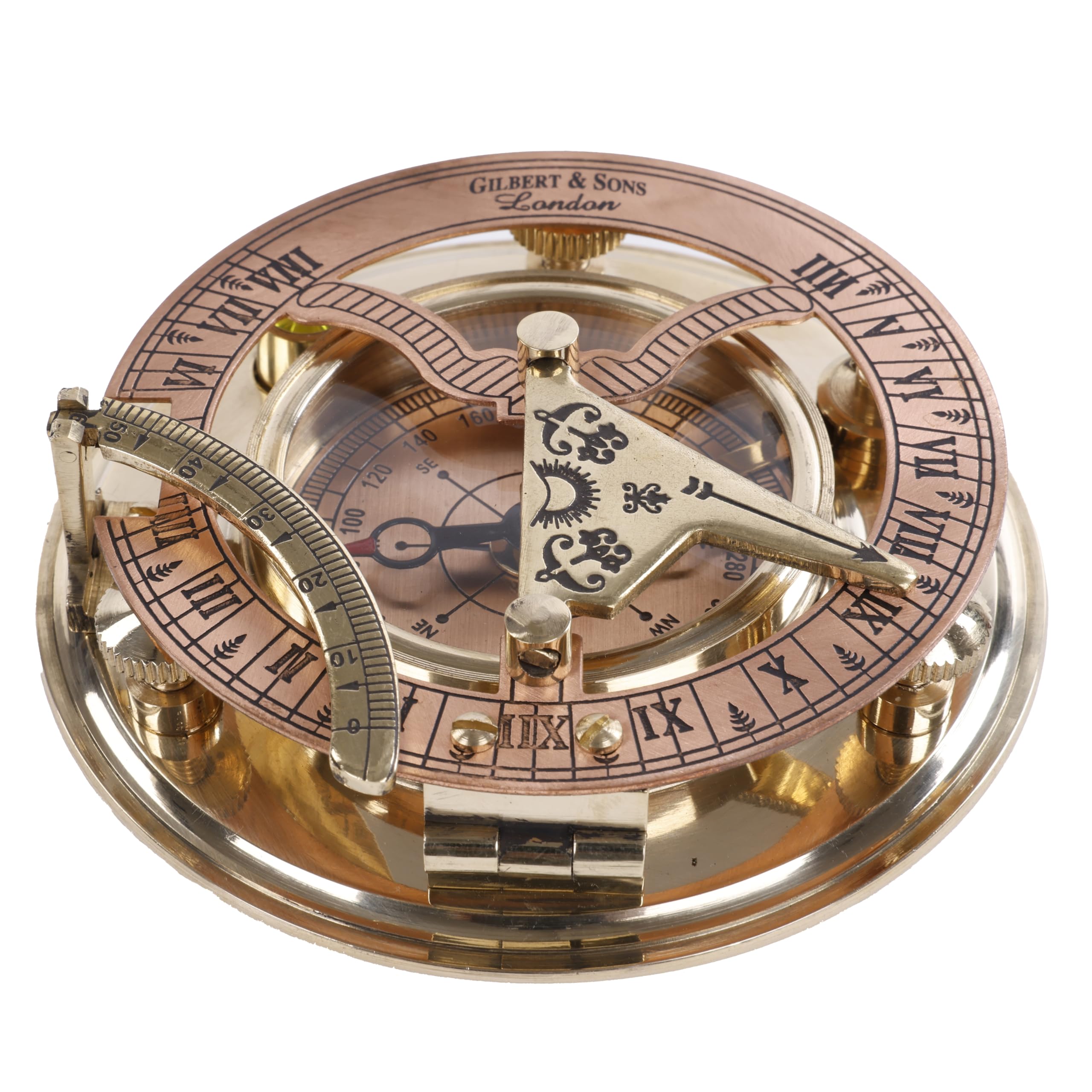 Polished Brass Sundial Compass with Red Leather Case view 3