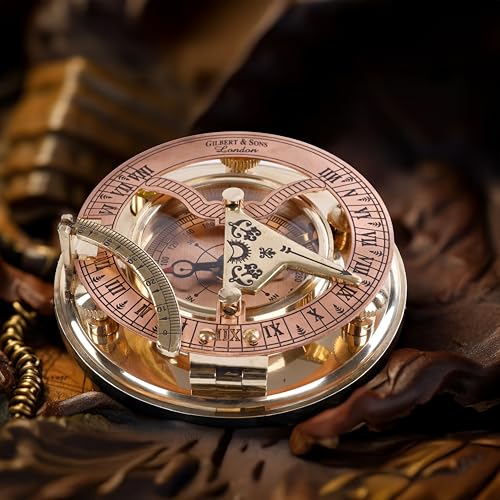 Polished Brass Sundial Compass with Red Leather Case view 10