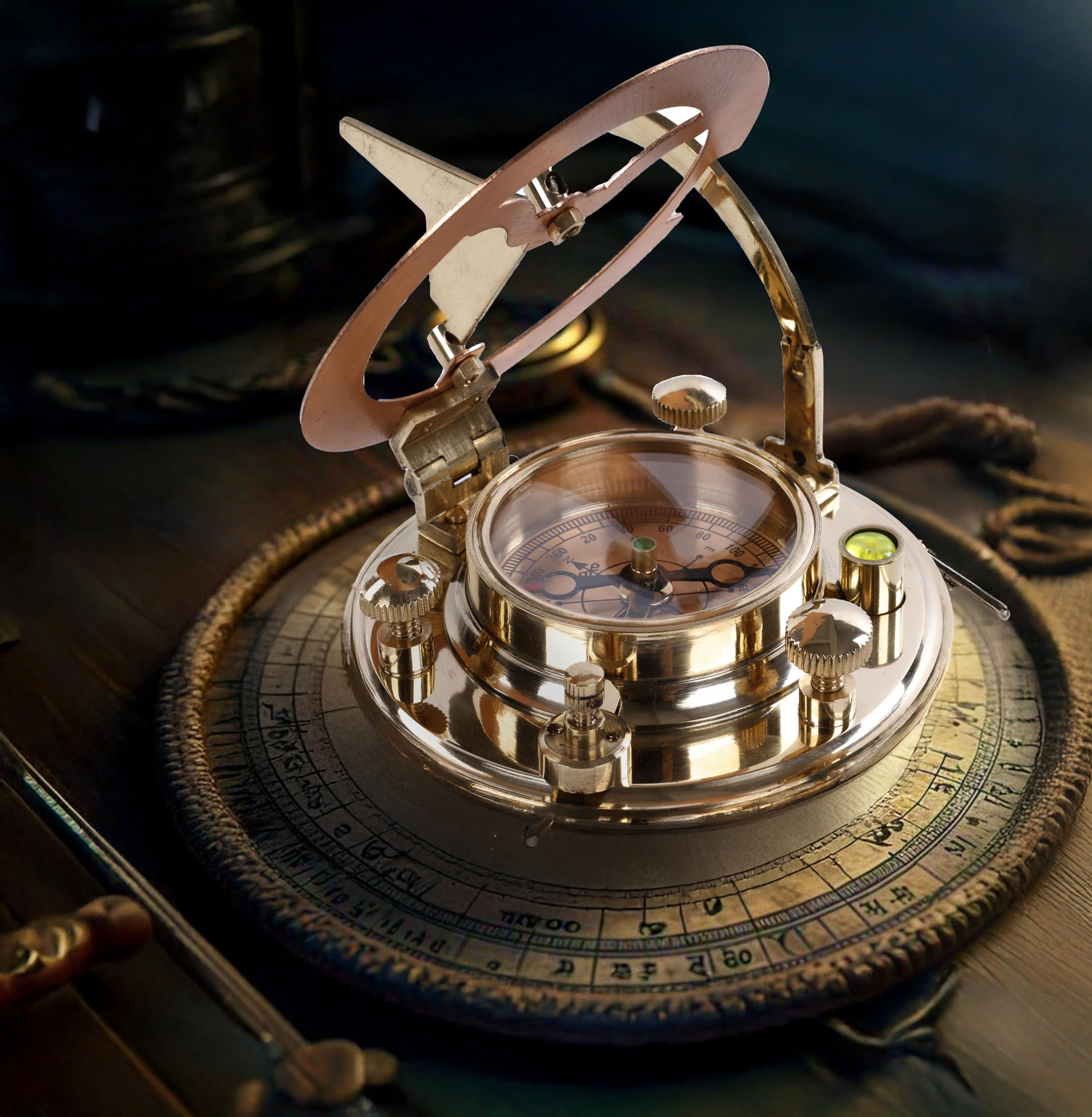Polished Brass Sundial Compass with Red Leather Case view 11