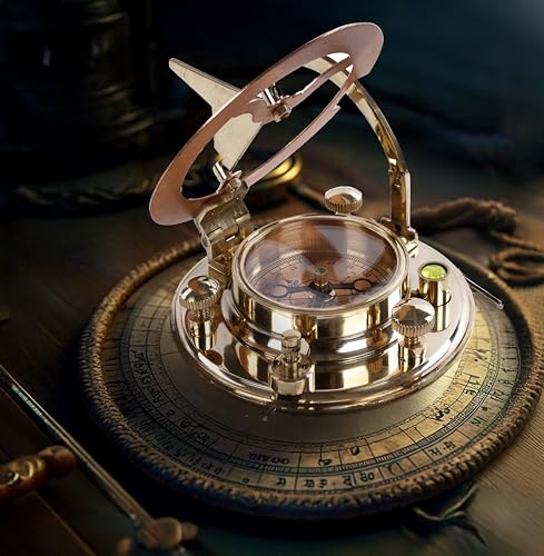 Polished Brass Sundial Compass with Red Leather Case view 12