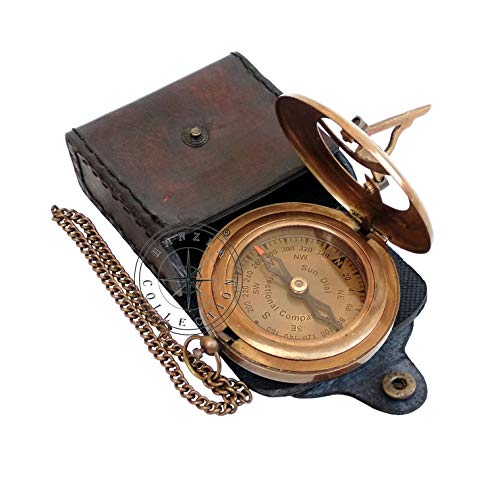Antique Brass Sundial Compass with Genuine Leather Carry Case view 6