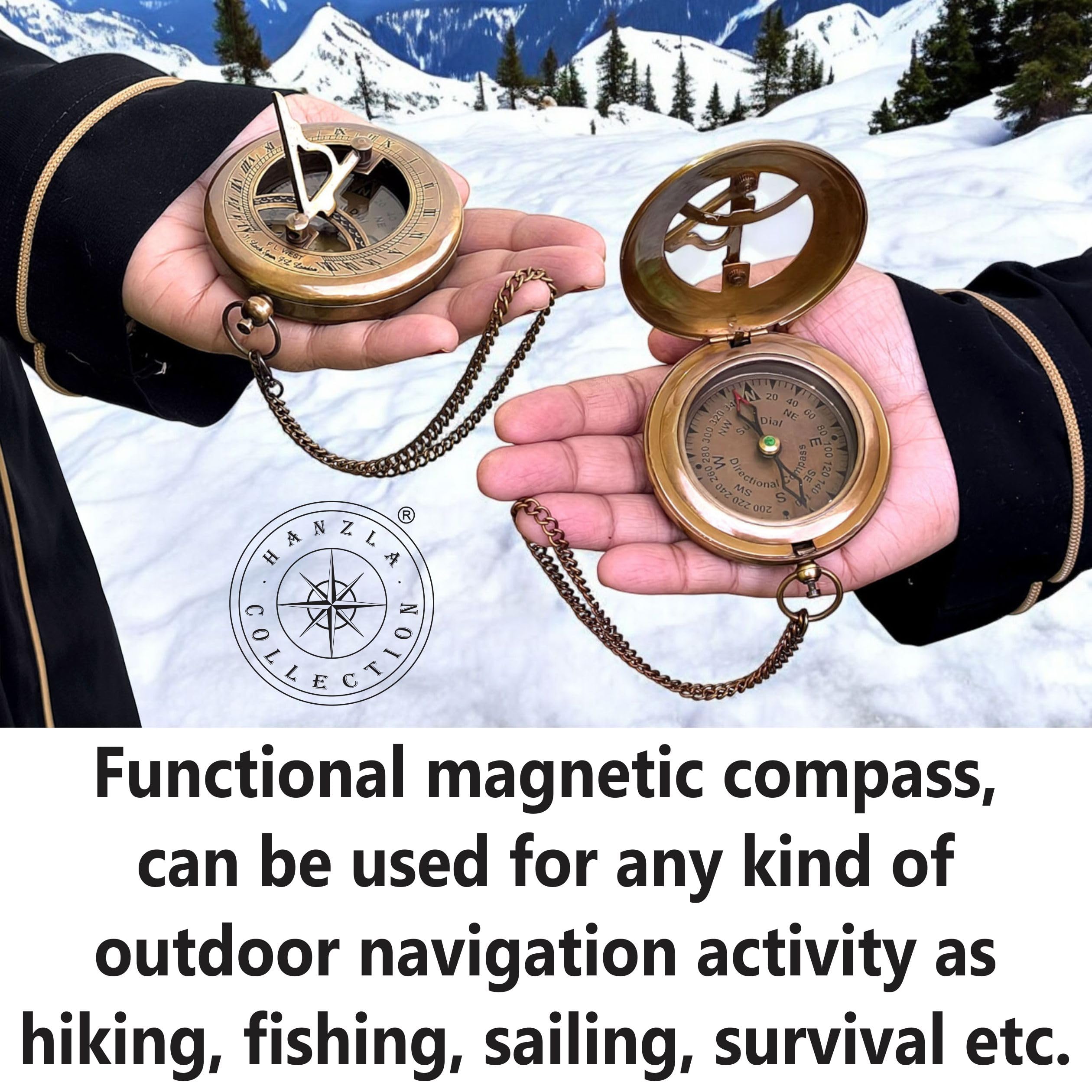 Antique Brass Sundial Compass with Genuine Leather Carry Case view 7