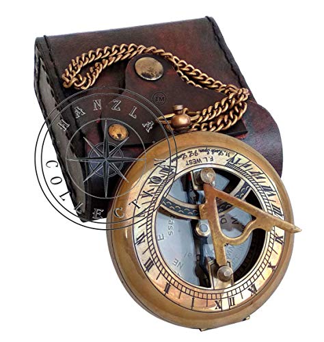Antique Brass Sundial Compass with Genuine Leather Carry Case view 10