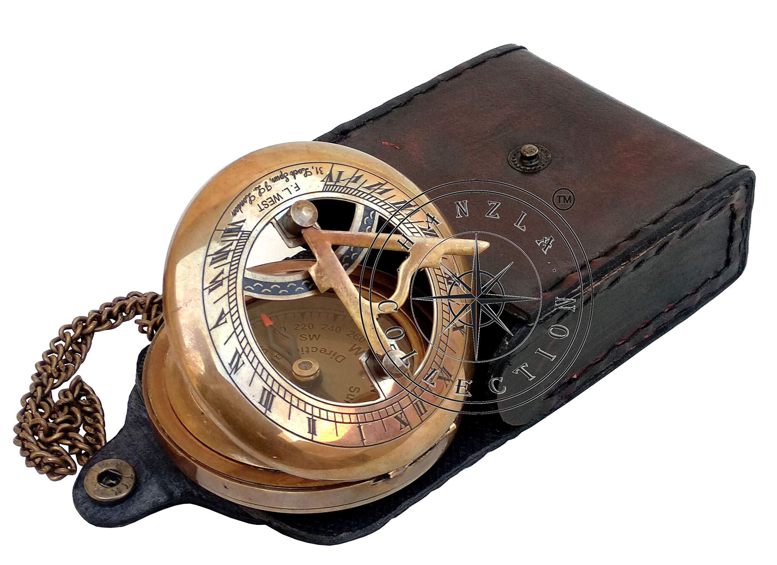 Antique Brass Sundial Compass with Genuine Leather Carry Case view 11