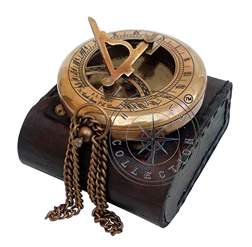 Antique Brass Sundial Compass with Genuine Leather Carry Case view 14