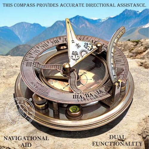 Black Antique Brass Sundial Compass with Hexagonal Wooden Presentation Box view 14