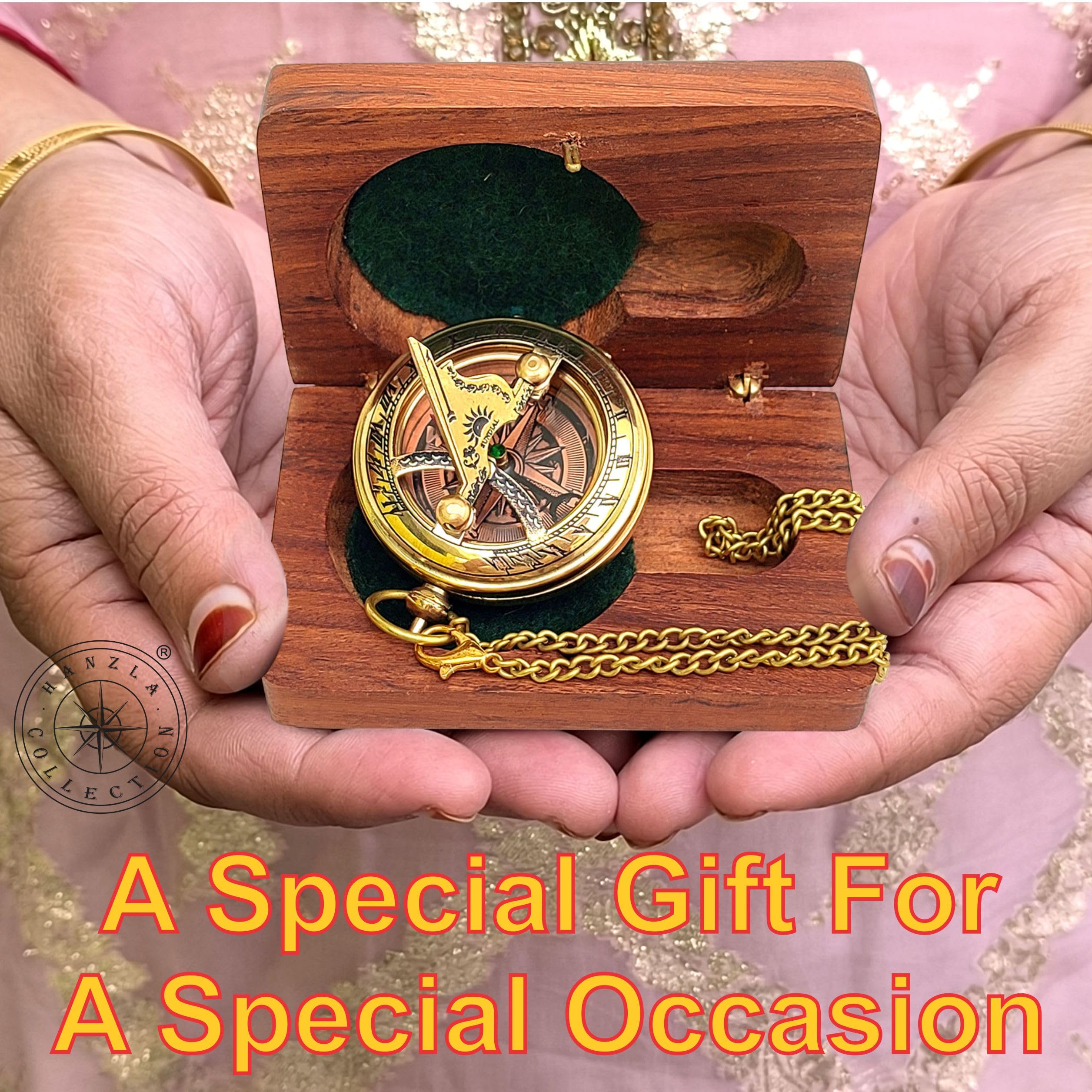 Polished Brass Sundial Compass with Fitted Wooden Presentation Box view 3
