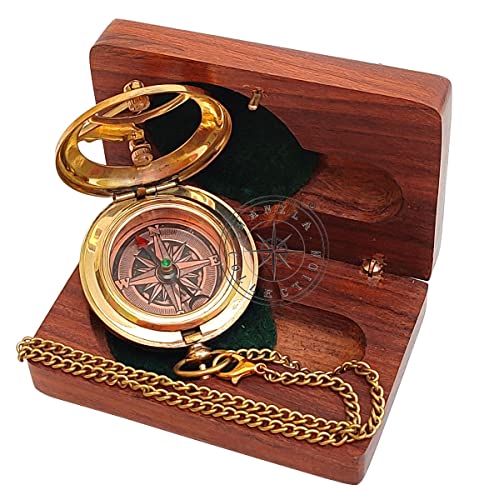 Polished Brass Sundial Compass with Fitted Wooden Presentation Box view 6