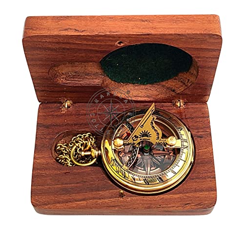 Polished Brass Sundial Compass with Fitted Wooden Presentation Box view 8