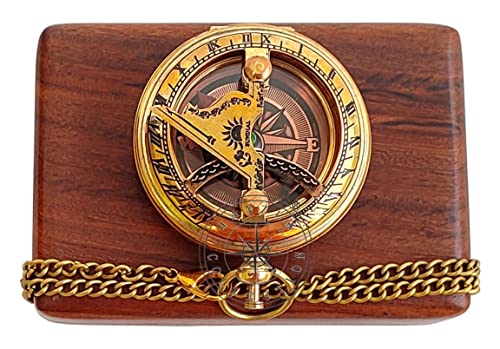 Polished Brass Sundial Compass with Fitted Wooden Presentation Box view 10