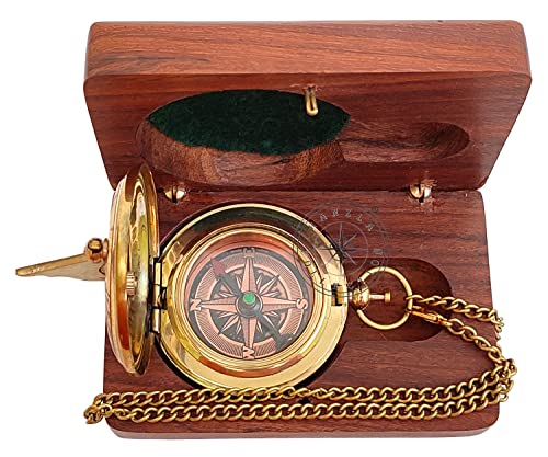 Polished Brass Sundial Compass with Fitted Wooden Presentation Box view 12