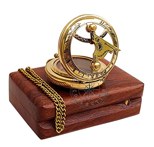 Polished Brass Sundial Compass with Fitted Wooden Presentation Box view 14