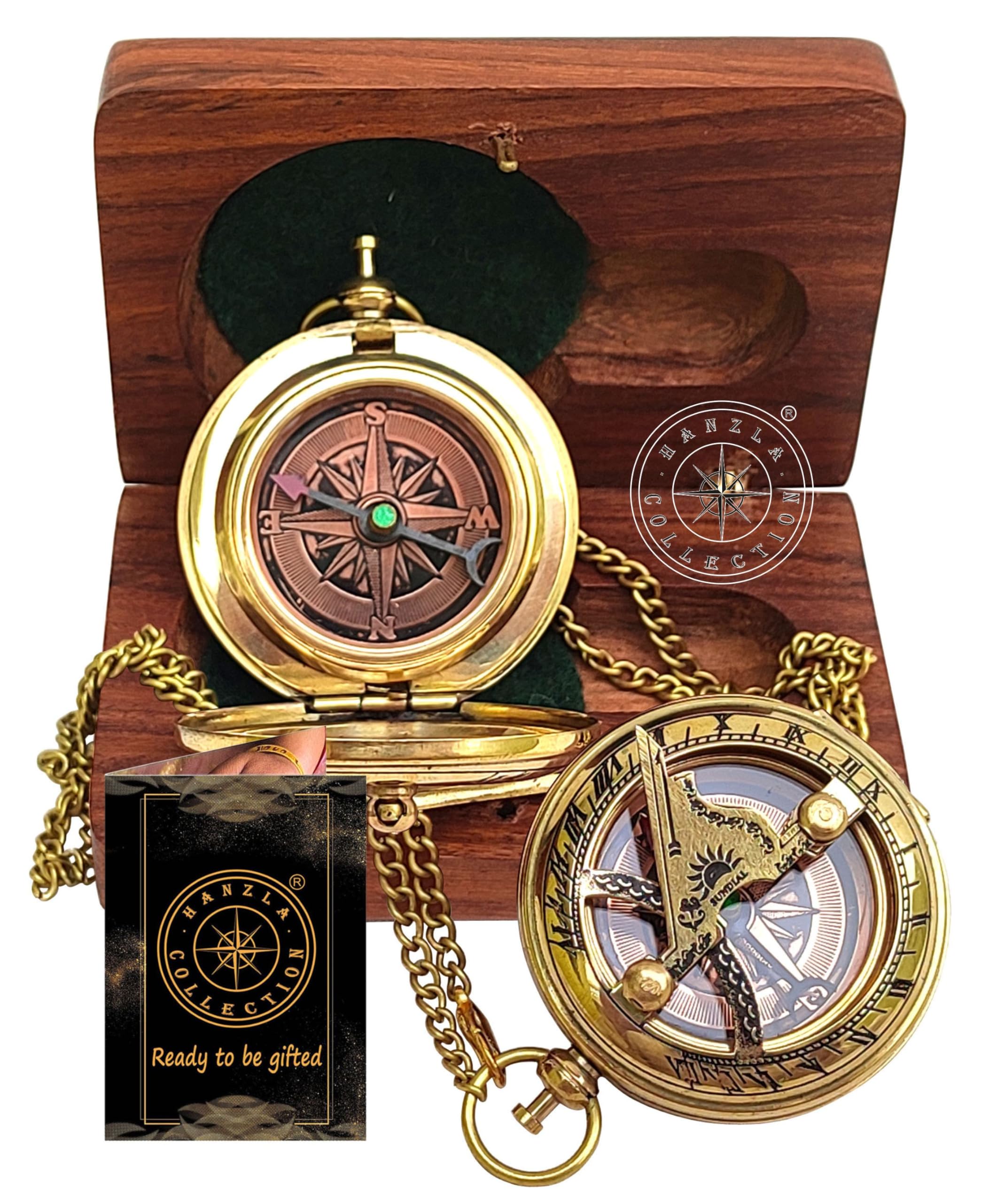 Polished Brass Sundial Compass with Fitted Wooden Presentation Box view 17