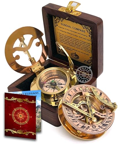 Polished Brass Sundial Compass with Fitted Wooden Presentation Box view 2