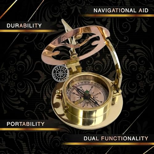 Polished Brass Sundial Compass with Fitted Wooden Presentation Box view 6