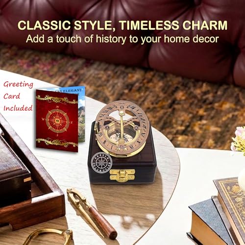 Polished Brass Sundial Compass with Fitted Wooden Presentation Box view 10