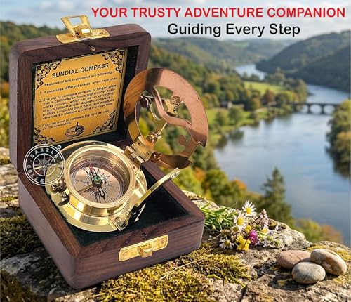 Polished Brass Sundial Compass with Fitted Wooden Presentation Box view 12