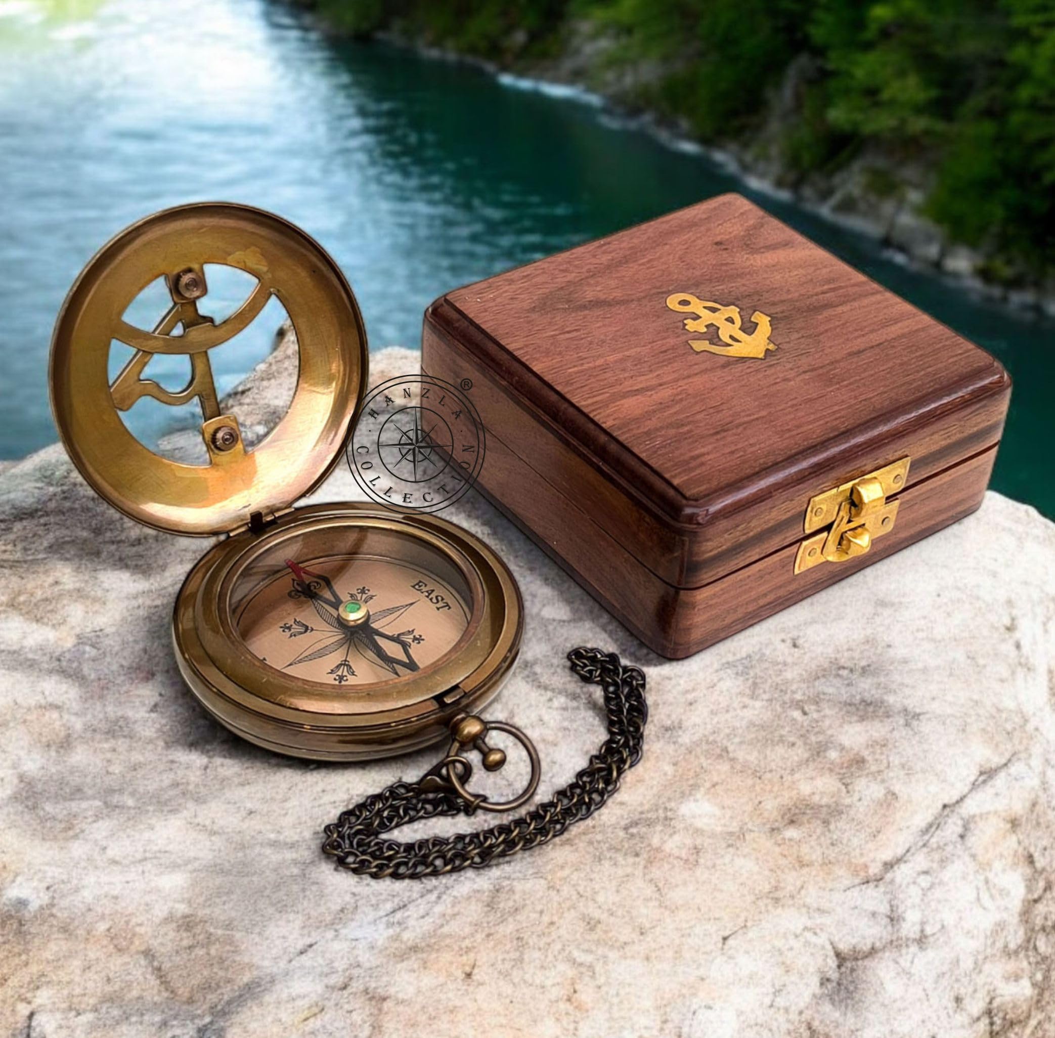 Antique Brass Sundial Compass with Fitted Wooden Presentation Box view 7
