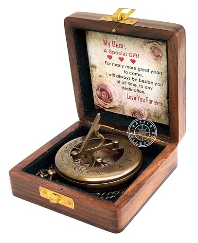 Antique Brass Sundial Compass with Fitted Wooden Presentation Box view 10