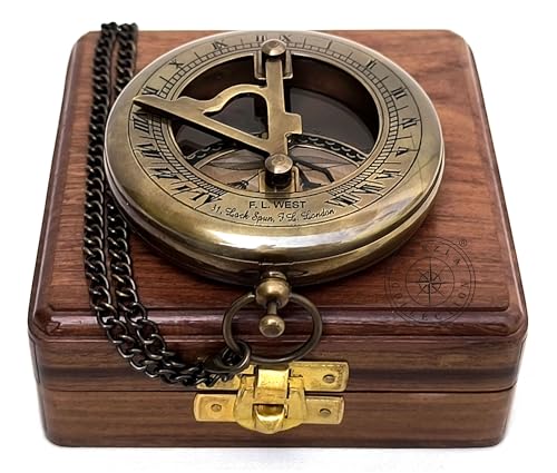 Antique Brass Sundial Compass with Fitted Wooden Presentation Box view 14
