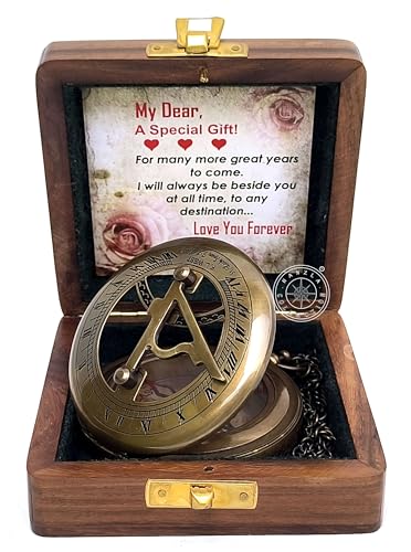 Antique Brass Sundial Compass with Fitted Wooden Presentation Box view 16