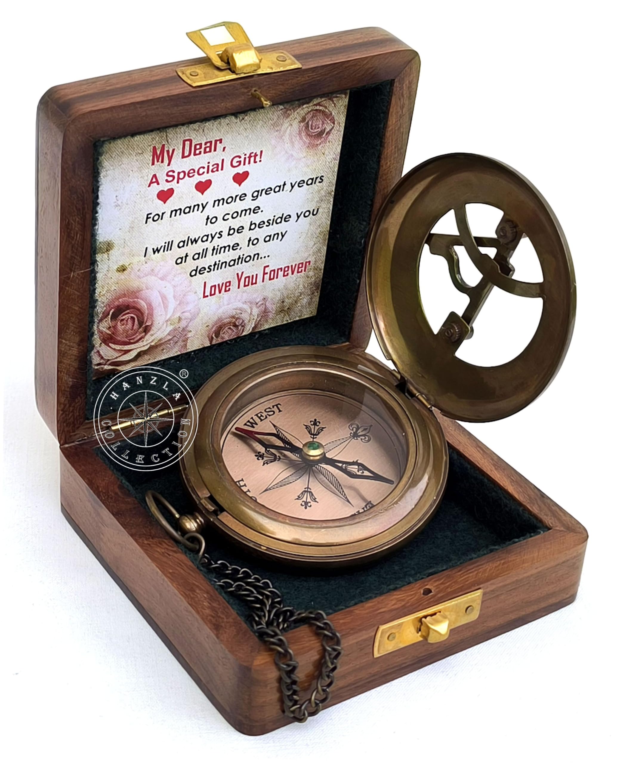 Antique Brass Sundial Compass with Fitted Wooden Presentation Box view 17