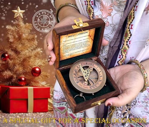 Antique Brass Sundial Compass with Rosewood Presentation Box view 5
