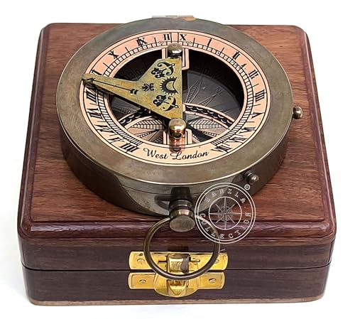 Antique Brass Sundial Compass with Rosewood Presentation Box view 9