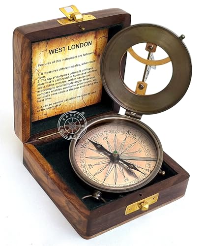 Antique Brass Sundial Compass with Rosewood Presentation Box view 11