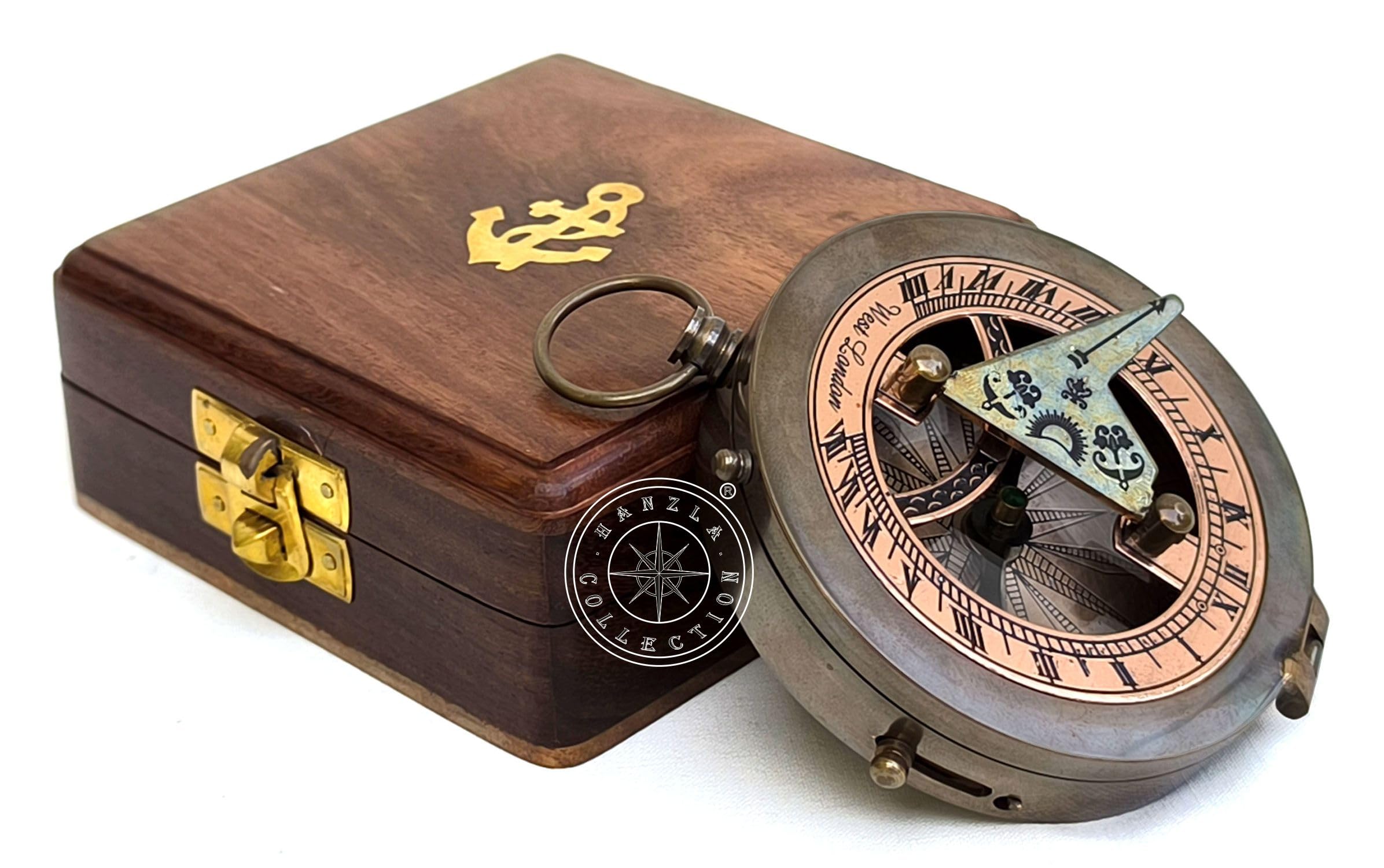 Antique Brass Sundial Compass with Rosewood Presentation Box view 12