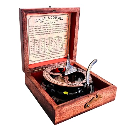 Antique Brass Sundial Compass with Wooden Box view 2