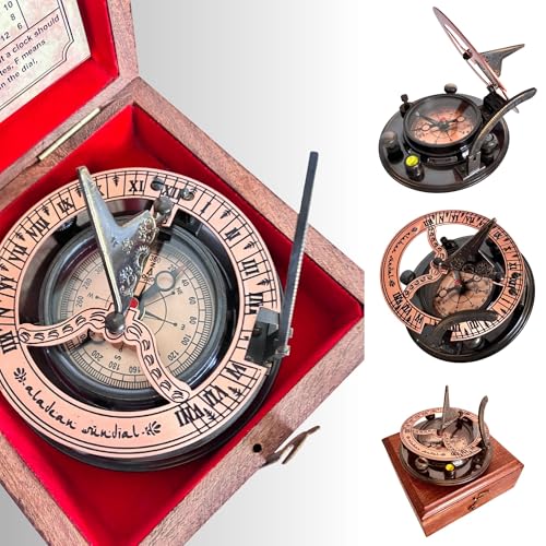 Antique Brass Sundial Compass with Wooden Box view 10