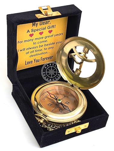 Antique Brass Sundial Compass with Velvet Box view 2