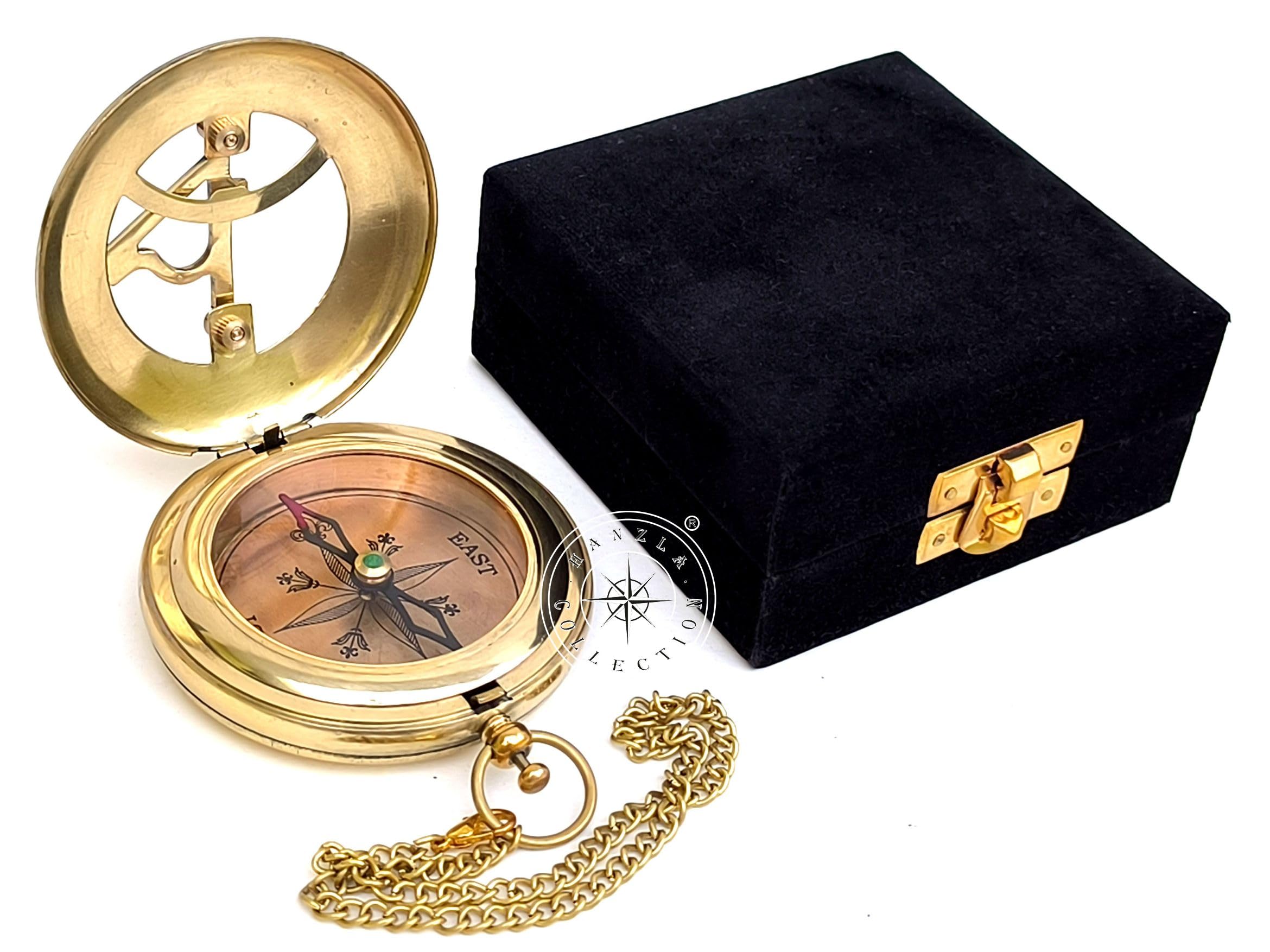 Antique Brass Sundial Compass with Velvet Box view 7