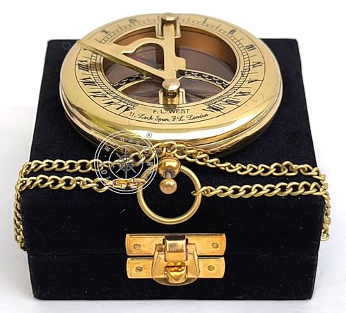 Antique Brass Sundial Compass with Velvet Box view 9